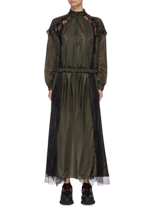 Main View - Click To Enlarge - SACAI - Lace mesh panel half-zip nylon dress