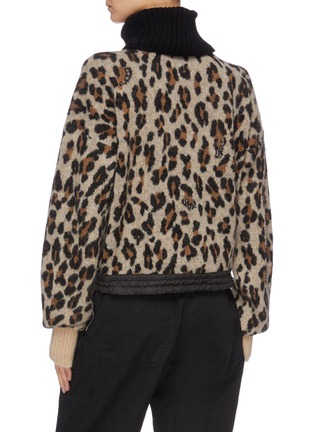 Back View - Click To Enlarge - SACAI - Drawcord hem leopard jacquard cropped turtleneck sweater