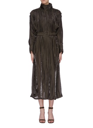 Main View - Click To Enlarge - AKIRA NAKA - Belted crinkled high neck trench dress