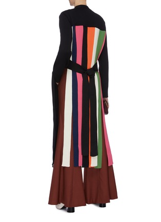 Figure View - Click To Enlarge - AKIRA NAKA - Belted back colourblock stripe fringe long cardigan