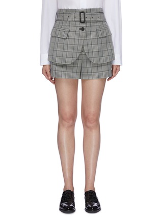 Main View - Click To Enlarge - THE KEIJI - Belted blazer hem panel check plaid shorts