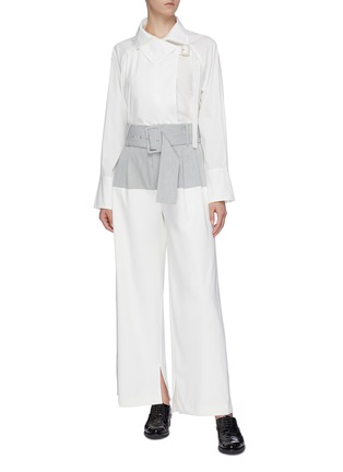 Figure View - Click To Enlarge - THE KEIJI - Belted colourblock wide leg pants