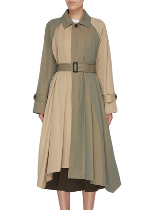 Main View - Click To Enlarge - THE KEIJI - Belted pleated colourblock water-repellent coat