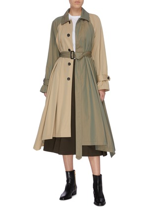 Figure View - Click To Enlarge - THE KEIJI - Belted pleated colourblock water-repellent coat