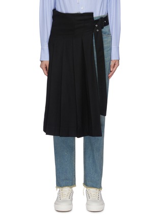 Main View - Click To Enlarge - THE KEIJI - Detachable pleated skirt panel staggered waist jeans