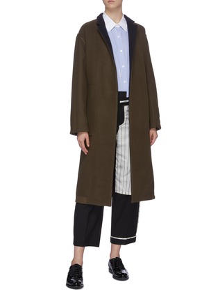 Figure View - Click To Enlarge - THE KEIJI - Reversible stripe sleeve flap pocket coat