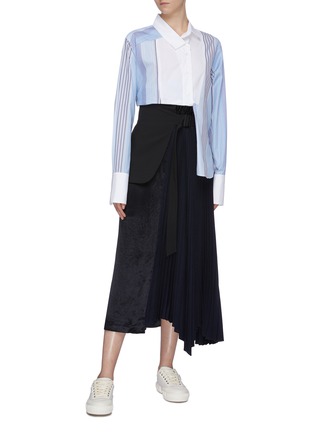 Figure View - Click To Enlarge - THE KEIJI - Belted blazer hem panel asymmetric pleated skirt