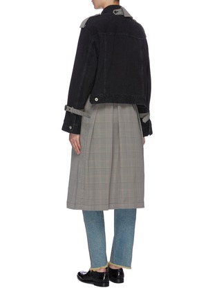 Back View - Click To Enlarge - THE KEIJI - Denim panel belted houndstooth check plaid trench coat