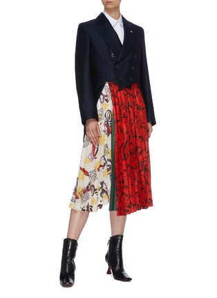 Figure View - Click To Enlarge - TOGA ARCHIVES - Colourblock abstract print patchwork pleated skirt
