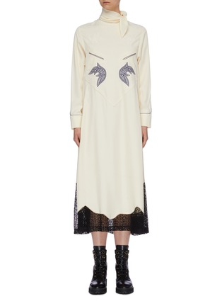Main View - Click To Enlarge Main View - Click To Enlarge - TOGA ARCHIVES - Sash scarf neck graphic embroidered lace hem dress