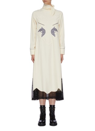 Main View - Click To Enlarge - TOGA ARCHIVES - Sash scarf neck graphic embroidered lace hem dress