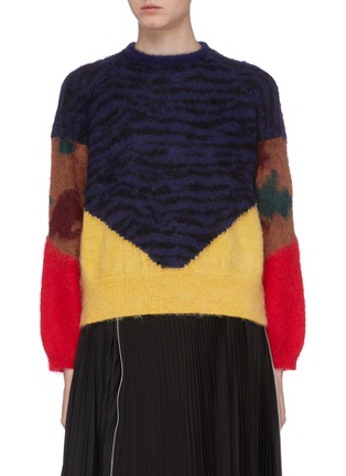 Main View - Click To Enlarge - TOGA ARCHIVES - Colourblock animal print jacquard sweater