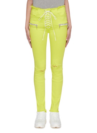 Main View - Click To Enlarge - BEN TAVERNITI UNRAVEL PROJECT  - Lace-up frayed edge ripped skinny jeans