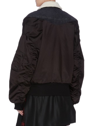 Back View - Click To Enlarge - BEN TAVERNITI UNRAVEL PROJECT  - Shearling collar denim panelled bomber jacket