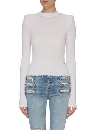 Main View - Click To Enlarge - BEN TAVERNITI UNRAVEL PROJECT  - Padded shoulder distressed cashmere knit top