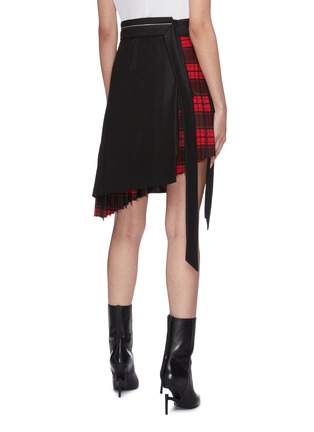 Back View - Click To Enlarge - BEN TAVERNITI UNRAVEL PROJECT  - Belted check plaid panelled asymmetric skirt