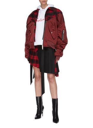 Figure View - Click To Enlarge - BEN TAVERNITI UNRAVEL PROJECT  - Belted check plaid panelled asymmetric skirt