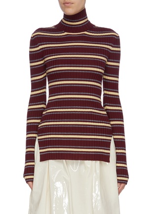Main View - Click To Enlarge - PLAN C - Stripe Merino wool rib knit turtleneck sweater