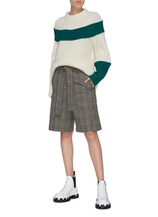 Figure View - Click To Enlarge - PLAN C - Belted check plaid wool blend shorts