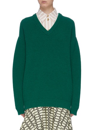 Main View - Click To Enlarge - PLAN C - Oversized rib knit V-neck sweater