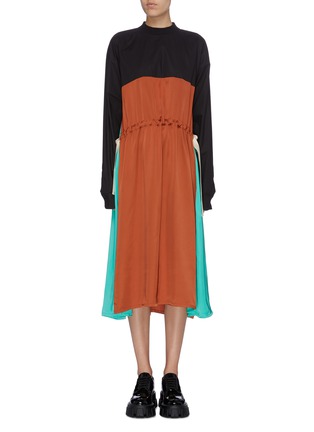 Main View - Click To Enlarge - PLAN C - Drawstring waist colourblock satin dress