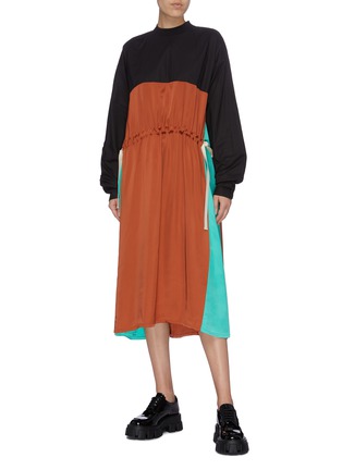 Figure View - Click To Enlarge - PLAN C - Drawstring waist colourblock satin dress