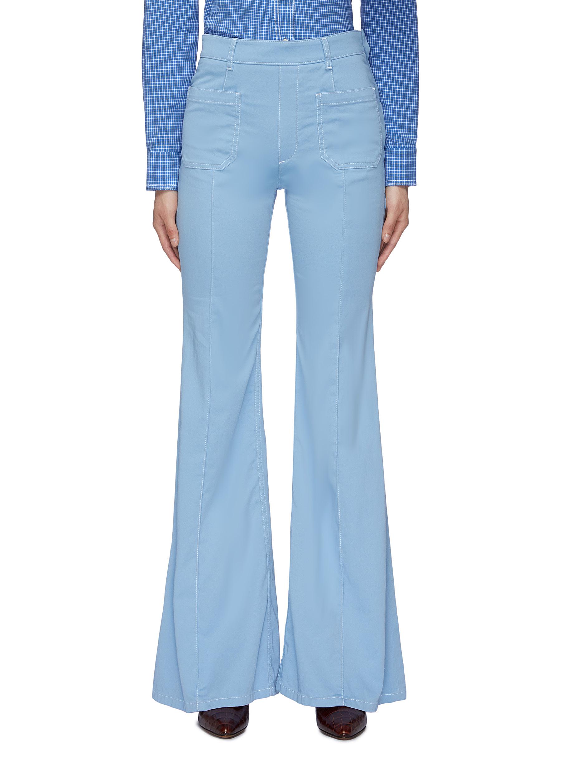 Contrast topstitching patch pocket twill flared pants by Chloé