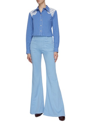 Figure View - Click To Enlarge - CHLOÉ - Contrast topstitching patch pocket twill flared pants