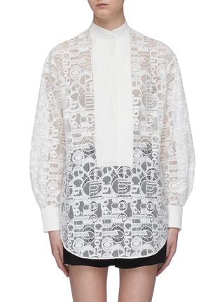 Main View - Click To Enlarge - CHLOÉ - Pleated bib logo lace shirt