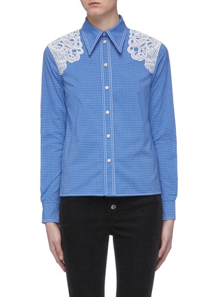 Main View - Click To Enlarge - CHLOÉ - Guipure lace panel check shirt