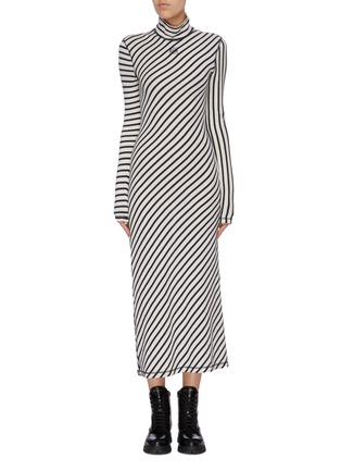 Main View - Click To Enlarge - LOEWE - Anagram embroidered stripe high neck dress