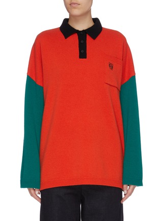 Main View - Click To Enlarge - LOEWE - Colourblock wool-cashmere knit polo sweater