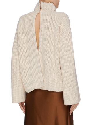 Back View - Click To Enlarge - LOEWE - Pearl collar high neck open back cashmere sweater