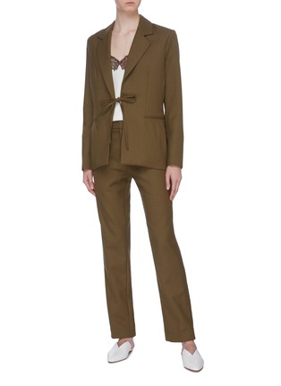 Figure View - Click To Enlarge - THOMAS PUTTICK - Tie front wool twill blazer
