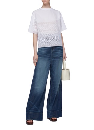 Figure View - Click To Enlarge - CHLOÉ - Logo broderie anglaise panel poplin T-shirt