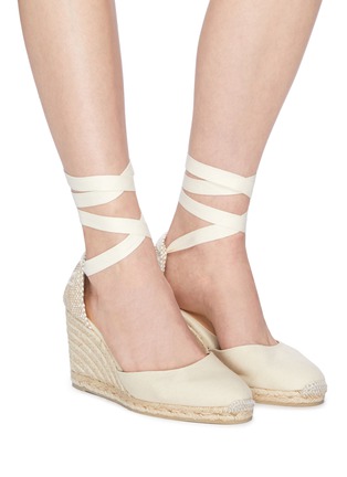 Figure View - Click To Enlarge - CASTAÑER - 'Carina 80' wraparound ankle tie canvas wedge espadrilles
