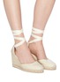 Figure View - Click To Enlarge - CASTAÑER - 'Carina 80' wraparound ankle tie canvas wedge espadrilles
