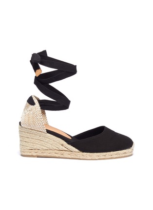 Main View - Click To Enlarge - CASTAÑER - 'Carina 60' wraparound ankle tie canvas wedge espadrilles