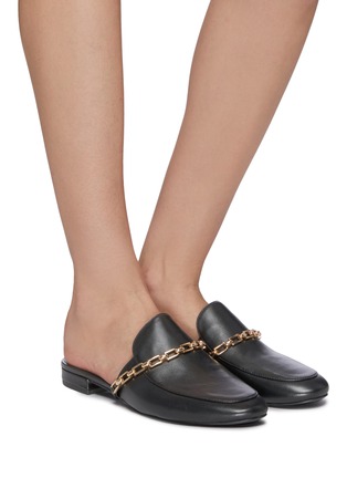 Figure View - Click To Enlarge - STELLA LUNA - Chain strap leather loafer slides