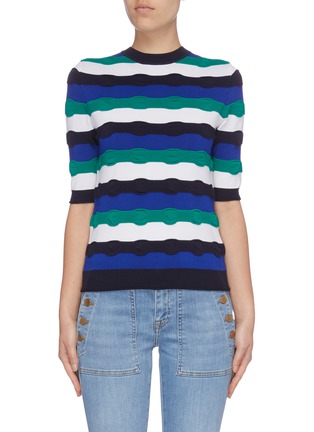 Main View - Click To Enlarge - VICTORIA, VICTORIA BECKHAM - Wavy stripe mix knit short sleeve sweater