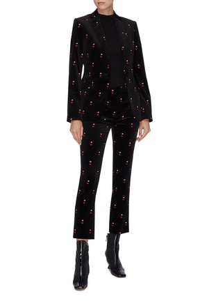Figure View - Click To Enlarge - FRAME - Heart embroidered cropped velvet pants
