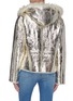 Back View - Click To Enlarge - YVES SALOMON - Merino wool collar cracked metallic lambskin shearling coat