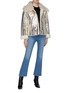 Figure View - Click To Enlarge - YVES SALOMON - Merino wool collar cracked metallic lambskin shearling coat