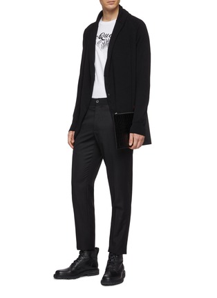 Figure View - Click To Enlarge - ALEXANDER MCQUEEN - Shawl lapel logo embroidered cashmere cardigan