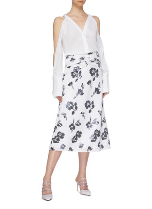 Figure View - Click To Enlarge - SELF-PORTRAIT - Twist waist floral sequin A-line midi skirt