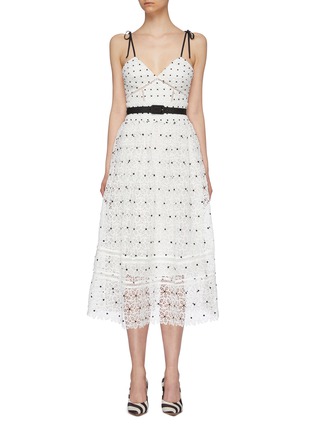 Main View - Click To Enlarge - SELF-PORTRAIT - Tie shoulder guipure lace sleeveless midi dress