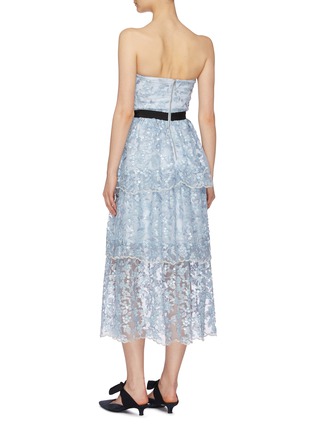 Back View - Click To Enlarge - SELF-PORTRAIT - Sequin floral tiered mesh strapless midi dress