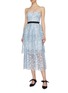 Figure View - Click To Enlarge - SELF-PORTRAIT - Sequin floral tiered mesh strapless midi dress