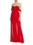 Figure View - Click To Enlarge - SELF-PORTRAIT - Belted pleated chiffon off-shoulder wide leg jumpsuit