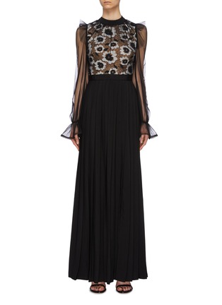 Main View - Click To Enlarge - SELF-PORTRAIT - Organdy overlay floral guipure lace panel maxi dress